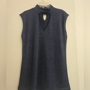 INC International Concepts Navy Mock Neck Tunic with Keyhole